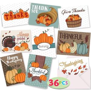 imageJOYIN 36Pcs Thanksgiving Cards Turkey Thank You Greeting Gift Pumpkin Cards for Fall Autumn Holiday Parties Celebrations Harvest Wedding Dinner