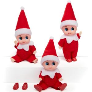 imageJOYIN 3PCS Christmas Red Tiny Elf Doll Soft Plush Toy for Xmas Decor Gift Accessories and Props Christmas Party Decoration and Stocking Stuffers