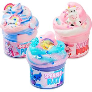 imageJOYIN 3Pack Slime Party Favors Cloudfin Manta Ray Bubblegum Unicorn Strawberry Milk Cow 8 oz Soft NonSticky MessFree Slime Bulk Toys for Kids Boys and Girls Birthday Gifts