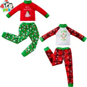 imageJOYIN 4 Pcs Christmas Elf Accessories  Xmas Clothing Ugly Sweaters for Dolls Santa and Snowman Classic Style Pajamas Green and Red Sweaters for Holiday DecorationsClassical