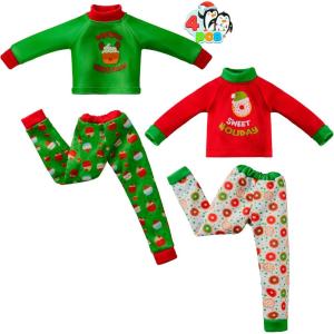 imageJOYIN 4 Pcs Christmas Elf Accessories  Xmas Clothing Ugly Sweaters for Dolls Santa and Snowman Classic Style Pajamas Green and Red Sweaters for Holiday DecorationsCute