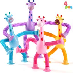 imageJOYIN 4 Pcs Pop Tubes Suction Cup Giraffe Toys Autism Sensory Gifts Fidget Toys for Kids Toddler Boys Girls Year Ages 3 4 5 6 7 8 9 10 Birthday Party Favors Kids Travel Classroom PrizeGiraffe