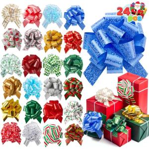imageJOYIN 48 PCS Christmas Pull Bows with Ribbon 5 Wide for Gift Wrapping ampamp Gift Tags Boxing Day Decorations Holiday Dcor Present Wrapping