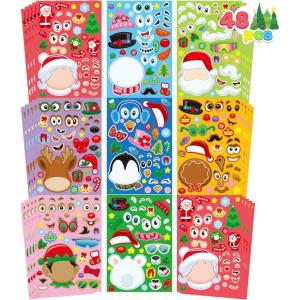 imageJOYIN 48 Pcs Christmas Makeaface Sticker Sheets Make Your Own Characters Mix and Match Sticker Sheets with Santa Santa Reindeer Gingerbread Snowman and Elf Kids Party Favor Supplies Xmas Craft