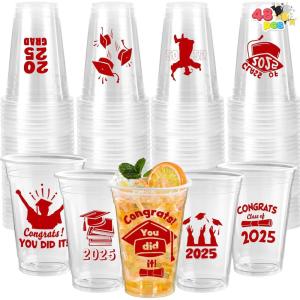 imageJOYIN 48 Pcs Red Class of 2025 Graduation Party decorations Cups 16 Oz Disposable Plastic Cups Grad Decor Party Supplies with 24 Fun Designs for College ampamp High School CelebrationsRed
