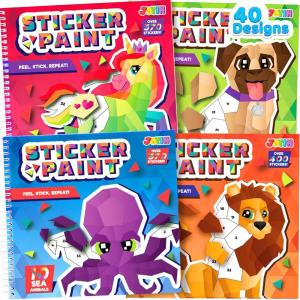 imageJOYIN 4Pack Crafts for Kids Sticker Paint Book Gift Party Favor  Paint by Stickers Numbers for Kids Traveling  Safari Unicorn Dog Sea Animals