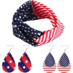 imageJOYIN 5 Pcs Patriotic Accessories of a US American Flag Headband 4 Leather Earrings for 4th of July Celebration Independence Day Themed Party Dressup