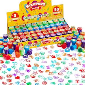 imageJOYIN 50 Pcs Animal Stamps for Kids with 50 Different Designs FarmSea AnimalsStamps for Crafting Prize Box Toys for Classroom Kids Party Favor Goodie Bag Halloween ChristmasAssorted