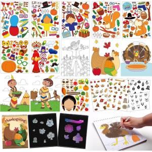 imageJOYIN 53 Sheets Thanksgiving Crafts Notebook with 20 Makeaface Make A Turkey Stickers 10 Coloring Book 10 Scratch Cards 5 Plain Paper and 8 Stickers Thanksgiving Party Favor Classroom Gifts