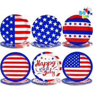 imageJOYIN 54 Pcs July 4th Paper Plates 9quot Patriotic Disposable Plates with 6 Themed Designs Red White Blue American Flag Party Supplies 4th of July Independence Day Party Tableware Decoration Supply