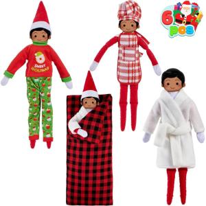 imageJOYIN 6 PCS Christmas Doll Clothes Christmas Doll Sleeping Bag Apron Bathrobes and Hat for Holiday Outfits Accessories Decorations