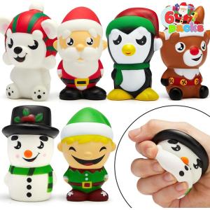 imageJOYIN 6 Pack Christmas Themed Squeeze Toys Slow Rising Stress Relief Super Soft Kawaii Cute Christmas Friends Characters Toys for Boys Girls
