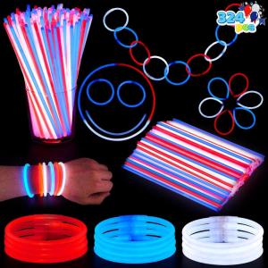 imageJOYIN 72 Pcs 4th of July Glow Sticks with connectors Red White Blue Glow in the Dark Bracelets for Kids Adults Patriotic LED Light Up Toys for Independence Day Memorial Day Party Favors