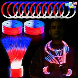 imageJOYIN 72 Pcs July 4th Glow Sticks Bulk with Connectors Red White Blue 3 Colors In 1 Glow in The Dark Stick Light Up Bracelets ampamp Necklaces for Kids ampamp Adults Party Favor Supplies For Independence Day