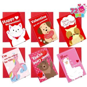 imageJOYIN 72 Pcs Valentines Day Animal Cards Valentine Greeting Card with Envelopes for Hearts Day Classroom Exchange Kids Holiday Crafting Wedding Cards Valentines Party Favor 6 Styles