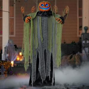 imageJOYIN 72quot Halloween Animatronics Scarecrow Decoration Outdoor Standing Ghost Prop with Motion Light Sound Scary Animated Decor for Yard Farm Garden Indoor Haunted HousePumpkin