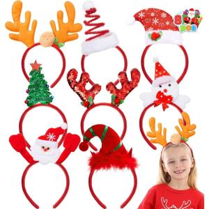 imageJOYIN 8 PCS Christmas Headbands Head Hat Toppers Costume Accessories for Kids Girls Boys Christmas Parties Xmas Holiday Party Favors Photo Booth