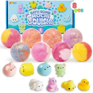 imageJOYIN 8 Pack Big Bath Bombs for Kids with Mochi Toy Surprise Toy Inside Natural Essential Oil SPA Bath Fizzies Set Kids Safe Party Favors for Boys and GirlsMochi Squishy