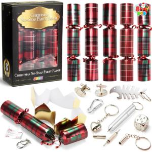 imageJOYIN 8 Pack Christmas NonSnap Party Favor Red Check Plaid Table Favor Includes Party Hat Jokes ampamp Gifts Xmas Gifts Prizes for Christmas Holiday Dinner Traditions