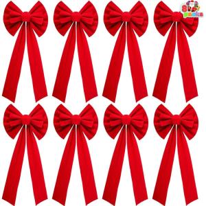 imageJOYIN 8 Pack Christmas Red Velvet Bows 26quot Long by 10quot Wide Decorative Christmas Bows for Wreath Garland Tree Decor Indoor Outdoor Holiday DecorationsRed