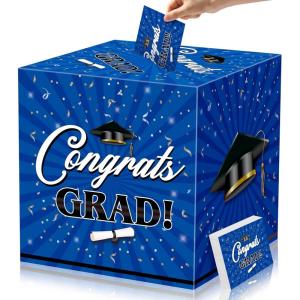 imageJOYIN 9quot Graduation Decorations Card Box with 36 PCS Cards Blue Class of 2025 Congrats Grad Box for Grad Party Decoration Gift Card Money Box Holder for Graduation Party Favor Gifts SuppliesBlue