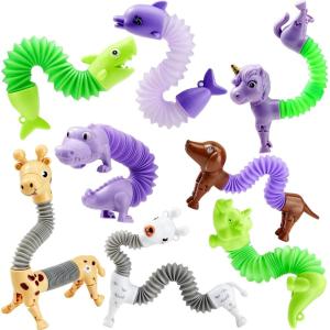 imageJOYIN Animal Pop Tubes Fidget Toys 8 Pack Sensory Toys for Toddlers Halloween Party Favors for Kids Birthday Gifts Classroom Reward Goodie Bags Stuffers Colors Randomly