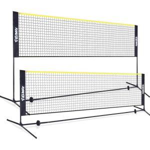 imageJOYIN Badminton Pickleball Net 17 Ft Adjustable Portable Net for Junior Tennis Kids Volleyball ampamp Soccer Tennis Badminton Net Set for Backyard Games  Easy Setup Sports Net with Poles17 Ft Tall