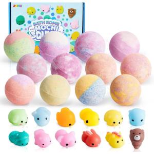 imageJOYIN Big Bath Bombs for Kids with Mochi Toy 12 Pack Bubble Bath Bombs with Surprise Toy Inside Natural Essential Oil SPA Bath Fizzies Set Party Favors for Boys Girls Birthday GiftsMochi Bath Bombs