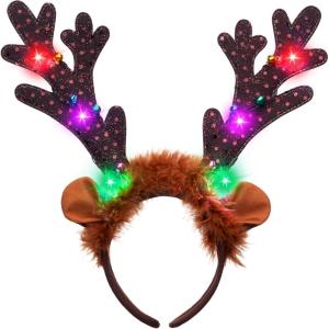 imageJOYIN Christmas 2PCS Light Up Cute Reindeer Headband Adult Kids Party Favor Supplies Xmas Accessories for Christmas Holiday Parties Annual Holiday Photos BoothReindeer