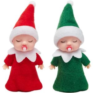 imageJOYIN Christmas 2PCS Tiny Elf Doll with 1 Red and 1 Green Elf Doll in Dark Skin with Christmas Dress Holiday Decoration Accessories Tiny Gift for Girls Boys Kids AdultsCute