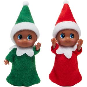 imageJOYIN Christmas 2PCS Tiny Elf Doll with 1 Red and 1 Green Elf Doll in Dark Skin with Christmas Dress Holiday Decoration Accessories Tiny Gift for Girls Boys Kids AdultsDark Skin