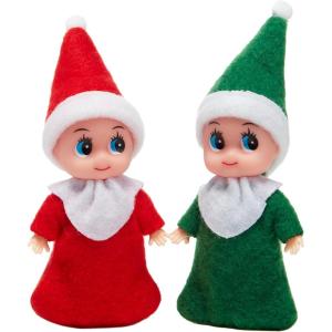 imageJOYIN Christmas 2PCS Tiny Elf Doll with 1 Red and 1 Green Elf Doll in Dark Skin with Christmas Dress Holiday Decoration Accessories Tiny Gift for Girls Boys Kids AdultsClassic