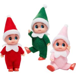 imageJOYIN Christmas 3PCS Tiny Elf Doll Christmas with 1 red1 Green and 1 Pink elf DollHoliday Decoration Accessories Tiny Gift for Girls Boys Kids AdultsPants