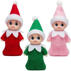 imageJOYIN Christmas 3PCS Tiny Elf Doll Christmas with 1 red1 Green and 1 Pink elf DollHoliday Decoration Accessories Tiny Gift for Girls Boys Kids AdultsSkirt