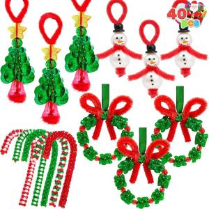 imageJOYIN Christmas Beaded Ornament Craft Make Up to 40 Hanging Ornaments of Snowman Christmas Tree Candy Canes and Wreaths for DIY Craft Xmas Gift Holiday Party Indoor DecorationAge 14