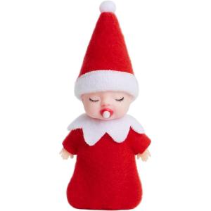 imageJOYIN Christmas Elf Plush Doll Red Tiny Elf Doll Sleeping with Pacifier Soft Plush Accessories for Christmas Holiday Decorations DressUp PartyRed