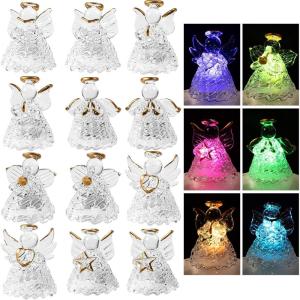 imageJOYIN Christmas Set of 12Pcs Spun Angel Ornament Clear Angel Hanging Ornaments with LED Lights for Christmas Tree Decorations Xmas Party Favor