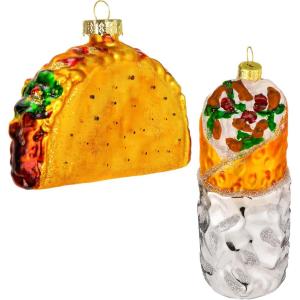 imageJOYIN Christmas Taco and Burrito Ornament 2 pcs Glass Blown Set Handcrafted for Tree Hanging Ornament Outdoor Christmas Decorations Indoor
