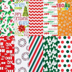 imageJOYIN Holiday Tissue Paper Assortment Ten Colors 150Piece Set Christmas Design Solid Holiday Holographic and Printed Gift Tissue Paper Assortment 20quot x 20quot inches