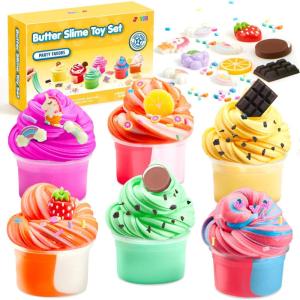 imageJOYIN Slime Party Favors 6 Pack Butter Slime  Soft NonSticky MessFree Stress Relief and Safe  Toys for Kids Classroom Reward Boys and Girls Birthday Gifts