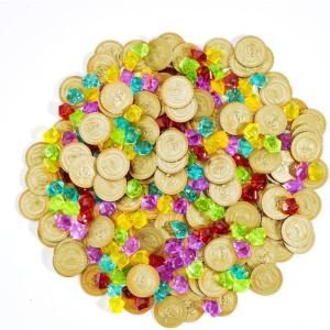 imageJOYIN Toy 288 Pieces Pirate Gold Coins and Pirate Gems Jewelry Playset Pack Party Favor 144 Coins144 Gems