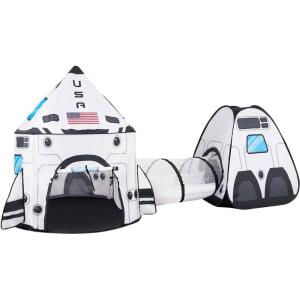 imageJOYIN White Rocket Ship Pop up Play Tent with Tunnel and Playhouse Kids Indoor Outdoor Spaceship Tent Set