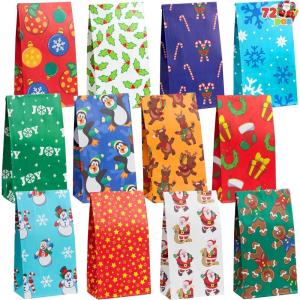 imageJoiedomi 72 PCS of Christmas Goody Kraft Bags 12 Assorted Xmas Designs Small Holiday Goodie Gift Bags for Classrooms Party Favors Christmas Craft Party Treat 975quot x 3quot x 5quot