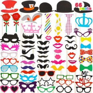 imageJoyin Toy Photo Booth Props 66 PiecesMulticolor Kit for Graduation Wedding Party Supplies Favorswith Stick Hats Glasses Mouth Bowler Bowties