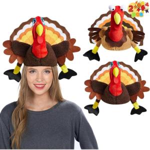 imageSpooktacular Creations 2 PCS Thanksgiving Turkey Hats Silly Cap for Thanksgiving Night Event Dressup Party Role Play Carnival Cosplay Costume Accessories Halloween Christmas Turkey Funny Hat