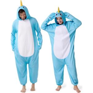 imageSpooktacular Creations Halloween Dalmatian Dragon Triceratop Unisex Pajama Adult Animal Costume Halloween Costume PartyBlue Narwhal