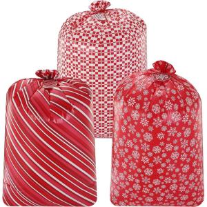imageJOYIN 3 Large Red Christmas Plastic Gift Bags 56x36 with Gift Tags for Xmas Parties Giving Xmas Holiday Jumbo Oversized Bag Party Favors Supplies Gift Wrapper Heavy Duty bagsRed