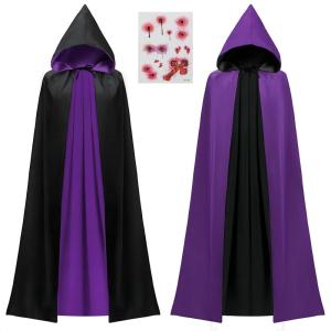 imageJOYIN Adult Unisex Vampire Costume Accessories Halloween Vampire Cape with Reversible Hooded Cape Cloak and Tattoo ScarBlack Purple