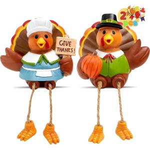 imageJOYIN 2 PCS Thanksgiving Turkey Tabletop Centerpiece Decor Resin Figurines Decoration for Autumn Fall Harvest Home Indoor Kitchen Party Supplies