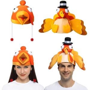 imageJOYIN 2 Pack Thanksgiving Silly Turkey Cap Red Turkey Hat for Carnival Cosplay Trot Dress Up Party ampamp Role Play Funny Hat for Thanksgiving Christmas Halloween Costume Accessories